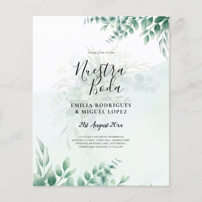NUESTRA BODA Greenery Spanish WEDDING Invitation Flyer (Front)