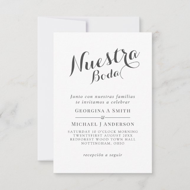 Nuestra Boda Invitacion BlackWhiteSpanish Wedding Invitation (Front)