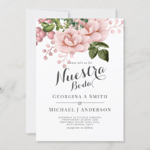 Nuestra Boda Invitacion - Blush Pink Roses Bouquet Invitation
