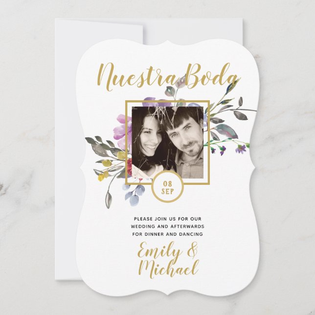 Nuestra Boda Invitacion - PHOTO Wedding Purple 2 Invitation (Front)