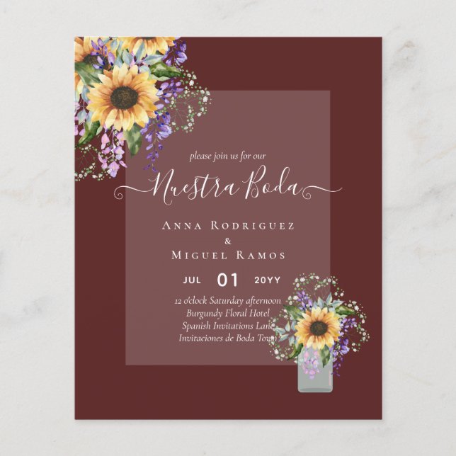 Nuestra Boda Invitacion Spanish Wedding SUNFLOWERS Flyer (Front)