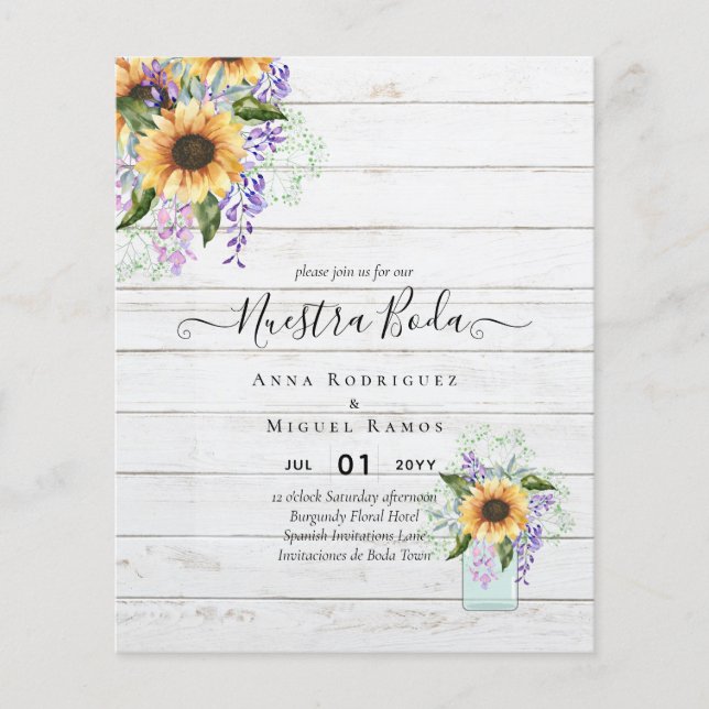 Nuestra Boda Invitacion Spanish Wedding SUNFLOWERS Flyer (Front)