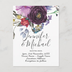 Nuestra Boda Invitacion - Watercolor Purple Flower Postcard