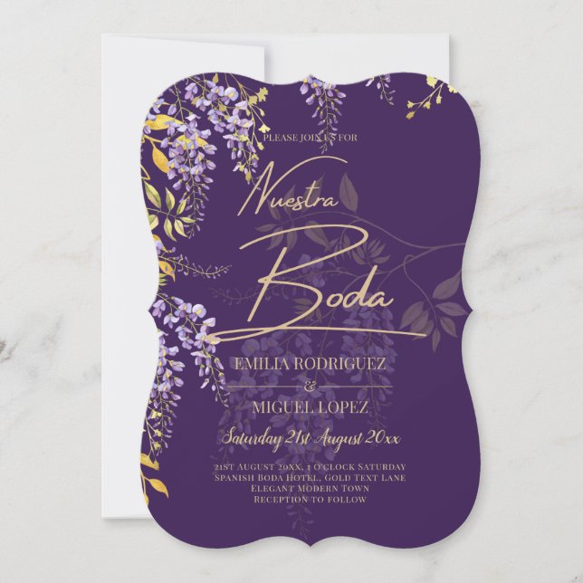Nuestra Boda Lilac Wisteria Wedding Spanish Invite (Front)