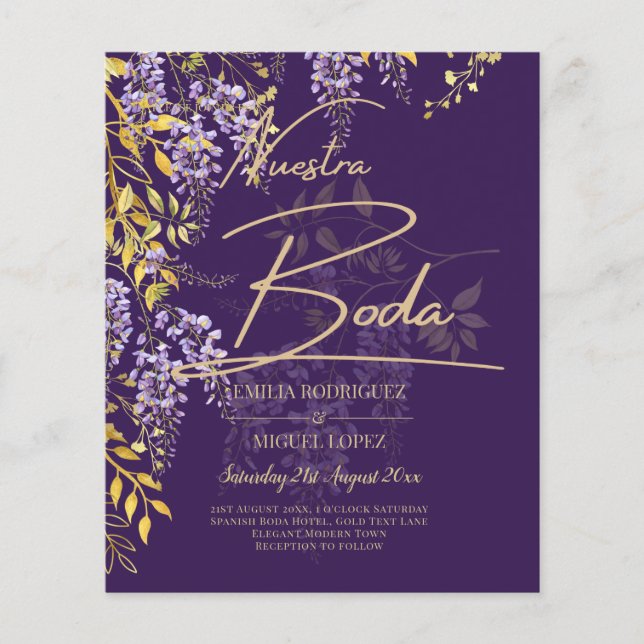 Nuestra Boda Lilac Wisteria Wedding Spanish Invite (Front)