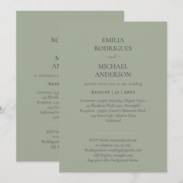 Nuestra Boda Modern Typography MANY COLORS INVITE (Front/Back)