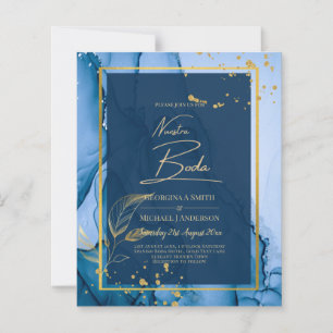 NUESTRA BODA Navy Blue Gold Ink Wedding INVITE