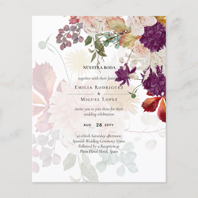 NUESTRA BODA Plum Fall Floral Spanish Wedding (Front)