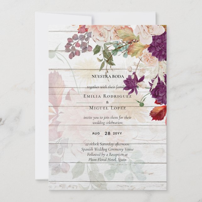 NUESTRA BODA Plum Fall Floral Spanish Wedding (Front)
