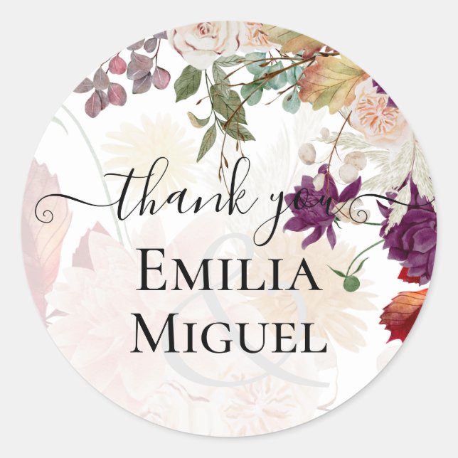 NUESTRA BODA Plum Fall Floral Spanish Wedding Classic Round Sticker (Front)
