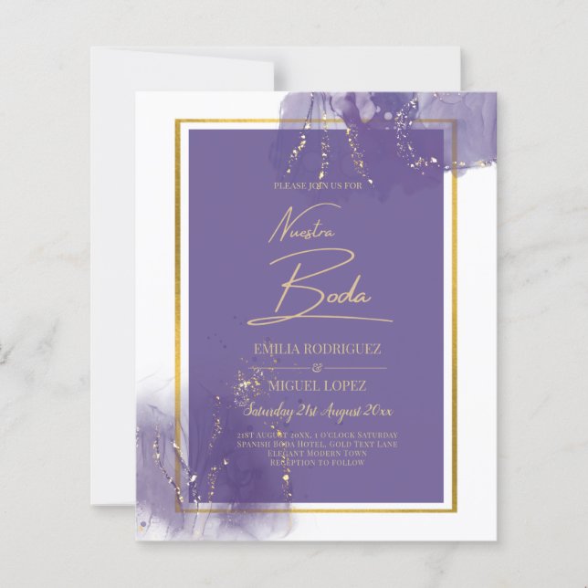 NUESTRA BODA PURPLE GOLD Wedding Lavender INVITE (Front)