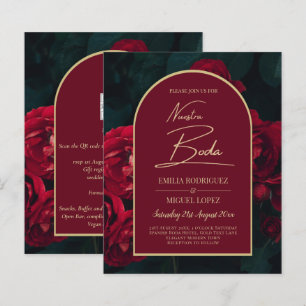 NUESTRA BODA Red Roses Forest Green Winter INVITE