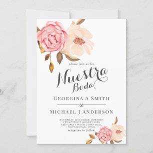 Nuestra Boda Roses Pink Watercolor Wedding Invitation