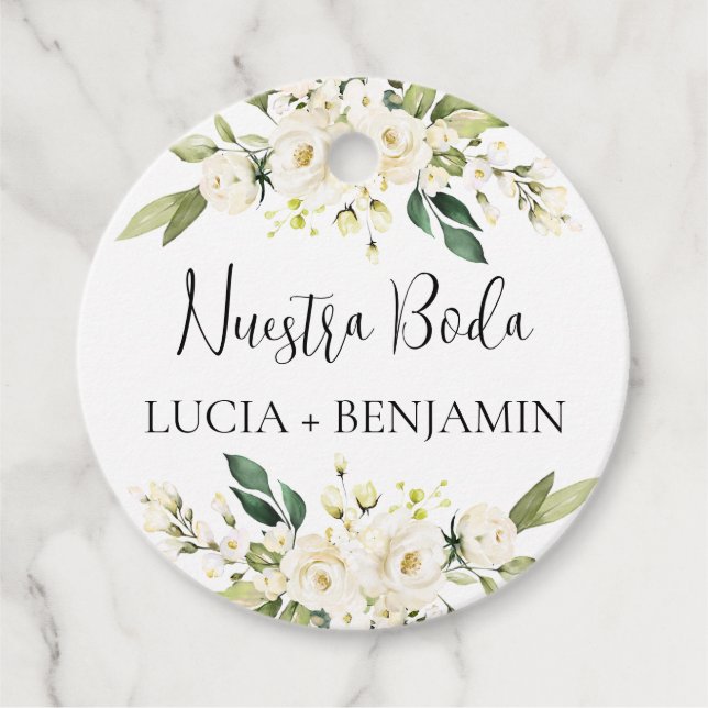 Nuestra boda Round Favour Tags (Front)