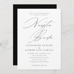 Nuestra Boda Spanish Black Script QR Code Wedding Invitation