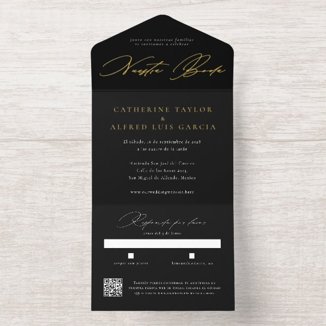 Nuestra Boda Spanish Language Black Script Wedding All In One Invitation (Inside)