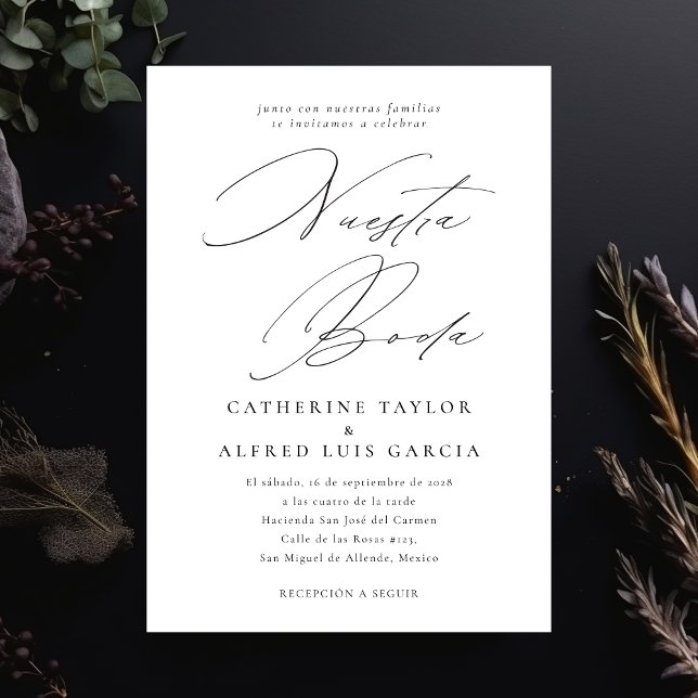 Nuestra Boda Spanish Language Black Script Wedding Invitation (Creator Uploaded)