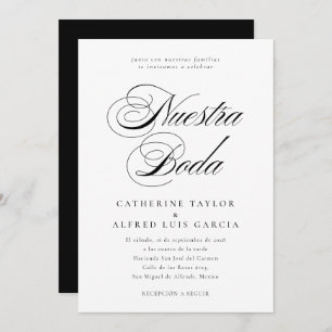 Nuestra Boda Spanish Language Black Script Wedding Invitation