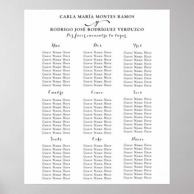 NUESTRA BODA Spanish Wedding Seating Chart (Front)