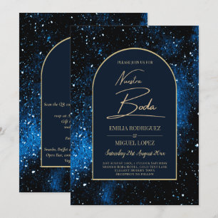NUESTRA BODA Starry Night Navy Blue Gold INVITE