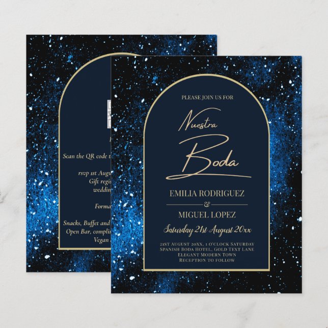NUESTRA BODA Starry Night Navy Blue Gold INVITE (Front/Back)