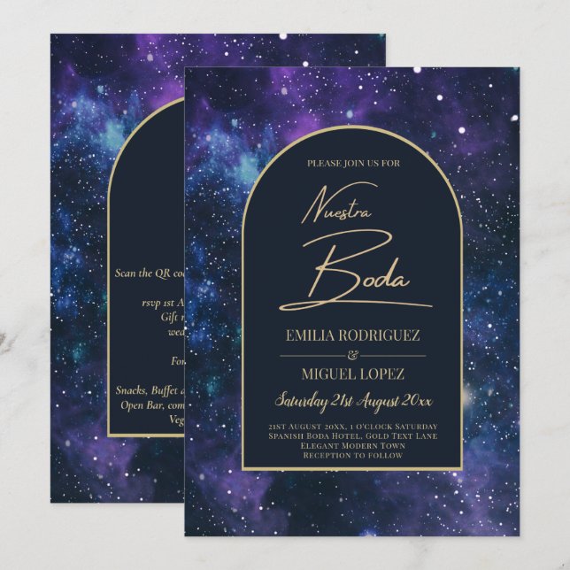 NUESTRA BODA Starry Night Purple Blue INVITE (Front/Back)