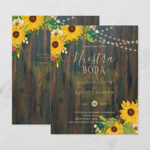 NUESTRA BODA Sunflowers Rustic Wood Wedding Invite
