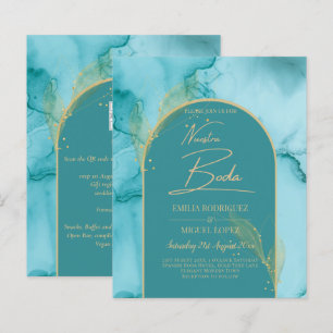 NUESTRA BODA Turquoise Teal Gold Wedding INVITE