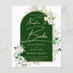 Nuestra Boda White Roses Green Wedding Qr Code Flyer