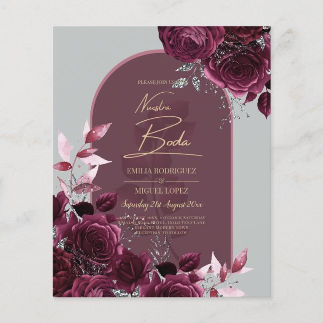NUESTRA BODA Wine Red Roses INVITACIONS Flyer (Front)
