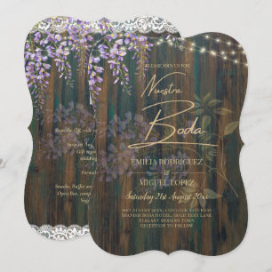 NUESTRA BODA Wisteria Wood Lace Lights Wedding Inv Invitation