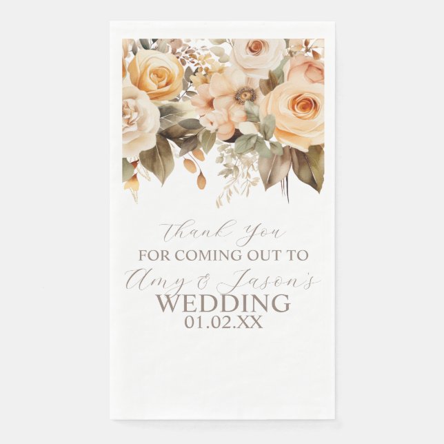Nuetral Beige Floral Botanical Wedding Brown Napkin (Front)