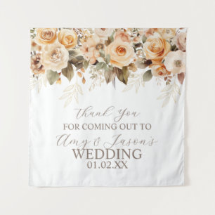 Nuetral Beige Floral Botanical Wedding Brown Tapestry