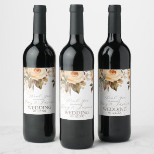 Nuetral Beige Floral Botanical Wedding Brown Wine Label