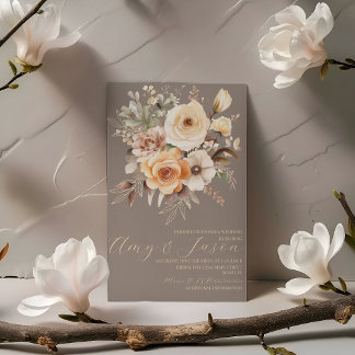 Nuetral Beige Floral Botanical Wedding  Invitation