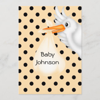 Nuetral Personalised Stork Baby Shower Invitation