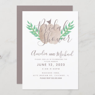 Nuetral Pumpkin Brown Beige Greenery Bridal Shower Invitation