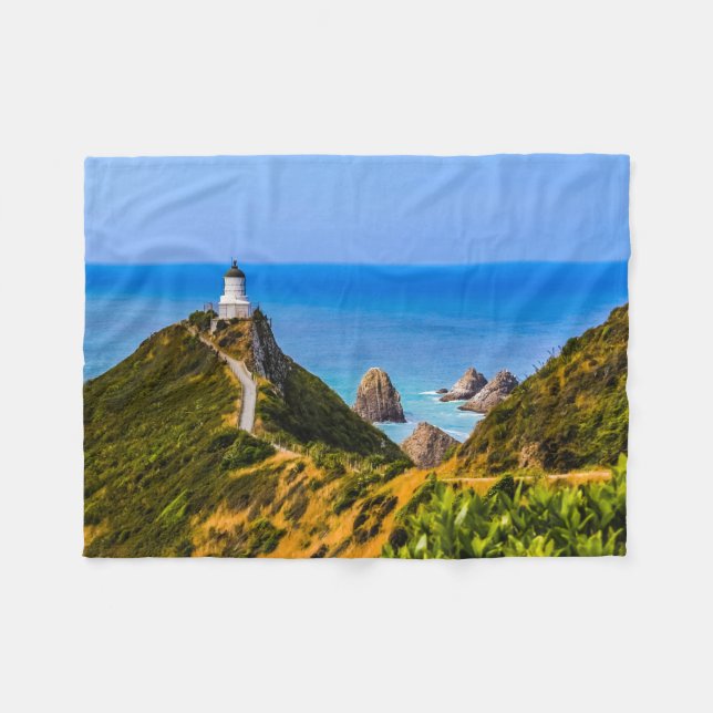 Nugget Point lighthouse, New Zealand Fleece Blanket (Front (Horizontal))