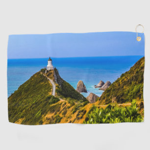 Nugget Point lighthouse, New Zealand Golf Towel