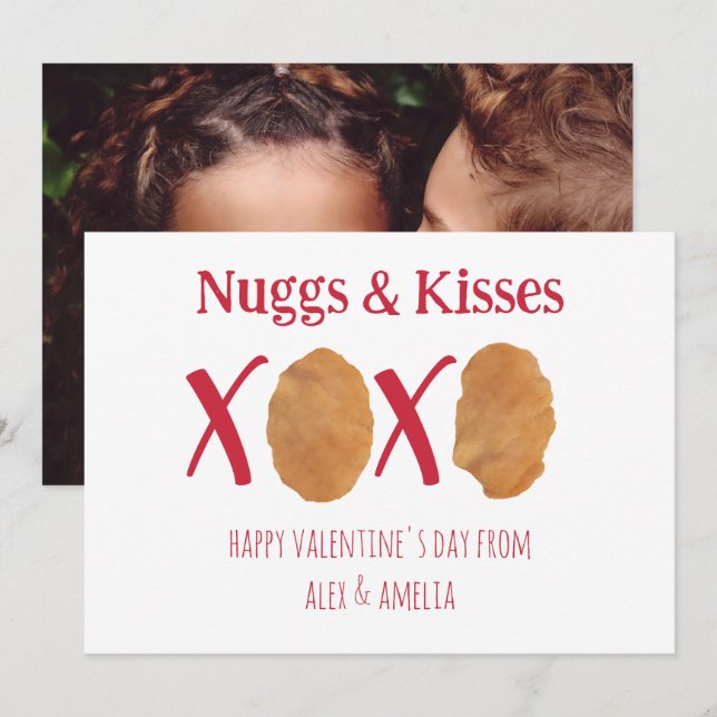 Nuggs & Kisses Chicken Nuggets Pun Valentine Photo (Front/Back)