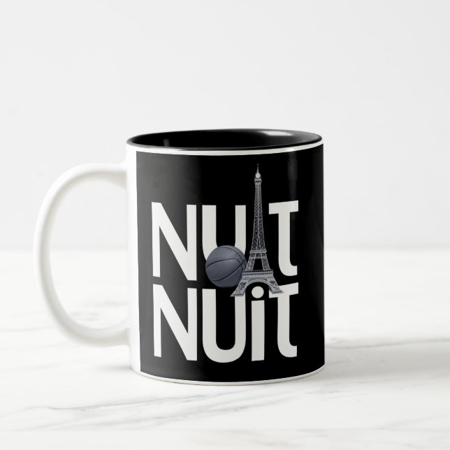 Nuit Nuit Basketball Night French Word Paris Tower Two-Tone Coffee Mug (Left)