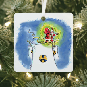 Nuked Santa Claus square metal ornament