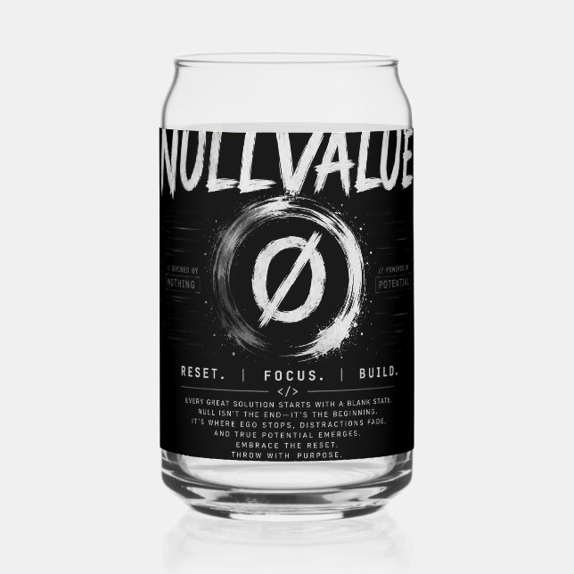 NULLVALUE Cornhole glasswares – Reset & Build Can Glass (Front)