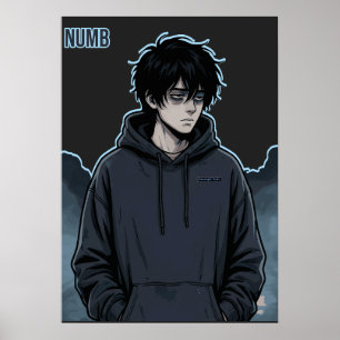 Numb Dark Anime Boy Hoodie Aesthetic Manga Poster