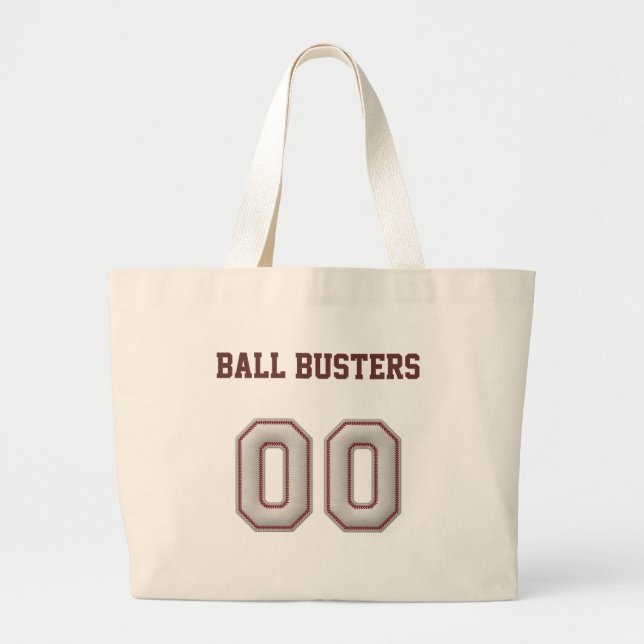 Number 00  with Cool Baseball Stitches Look Large Tote Bag (Front)