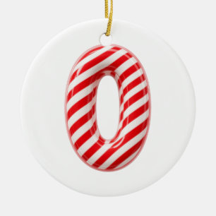 Number 0 Candy Cane Christmas Ceramic Tree Decoration
