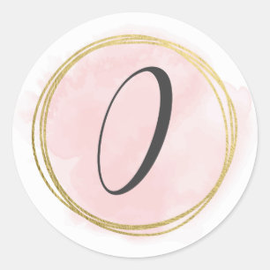 Number 0 Zero Monogram Blush Pink Watercolor Gold  Classic Round Sticker