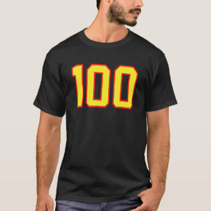Number 100 Sports Jersey Fan Athlete Yellow Red Va T-Shirt