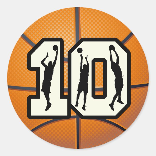 Number 10 Basketball and Players Classic Round Sticker (Front)
