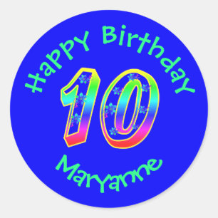 Number 10 Birthday Party Flowers Stickers